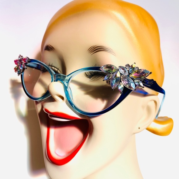 Retro Readers Custom, Blue Ombre Frames w/Ab Rhinestones, +1.25 Reading Glasses - Picture 4 of 7